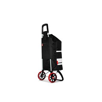 CHARIOT DE COURSES NOIR100% POLYESTER 600D 33X38.5X95CM Pochettes zippees arriere et interieure2 grandes roues / Capacite : 50LPoids supporte : 30KG