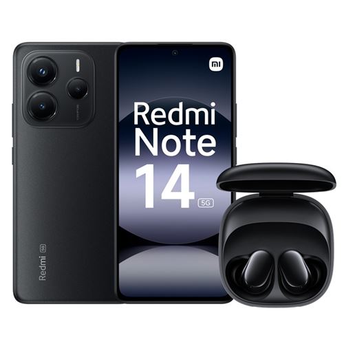 Pack Smartphone Xiaomi Redmi Note 14 6,67 5G Double nano SIM 256 Go Noir + Ecouteurs Redmi Buds 6 Play