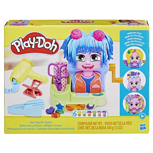 Style le nouveau salon de coiffure Play-Doh! Plus facile a manier avec sa manivelle a tourner et ses moules plus grands pour creer plein de looks differents
