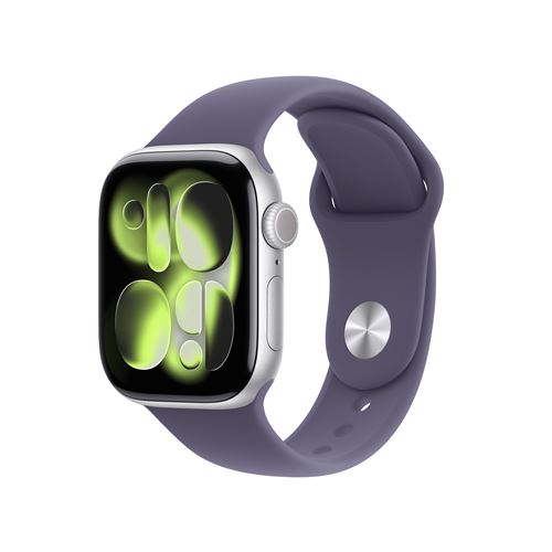 Apple Watch Series 11 GPS 42mm Boitier en Aluminium Argent avec Bracelet Sport Brume Violette - S/M