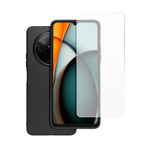 Pack Coque arrière semi-rigide Made For Xiaomi pour Redmi A3 Noir + Protège-écran en verre trempé