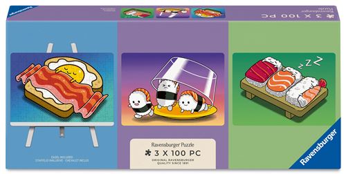 Mini Puzzles 3 X 100 Pièces Ravensburger avec Chevalet Repas Kawaii