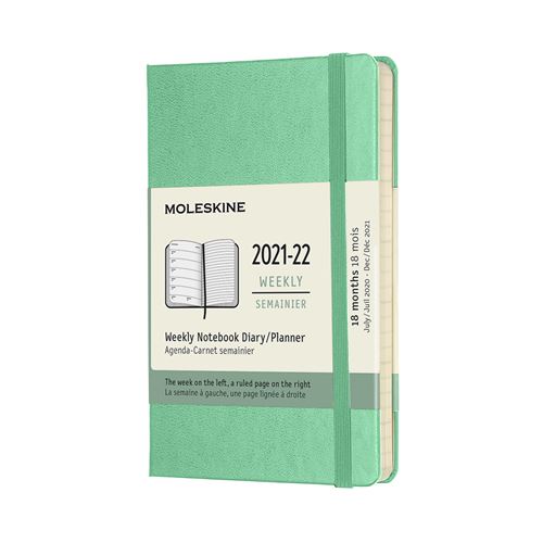 Agenda scolaire semainier Moleskine Pocket Couverture rigide 2021-2022 Vert