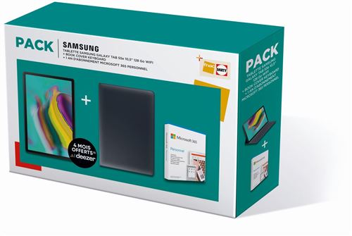 Pack Tablette tactile Samsung Galaxy Tab S5e 10.5 WiFi 128 Go Noir + Book Cover Keyboard + Microsoft