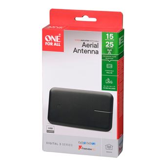 Antenne Intérieure TV One For All SV 9494 - Réception TNT HD/4K Jusqu'à 25km - Filtre 4G Et Indicateur De Signal