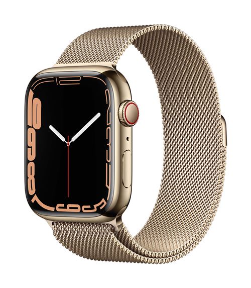 Apple Watch Series 7 GPS + Cellular, boîtier Acier Inoxydable Or 45mm avec Boucle Milanaise Or