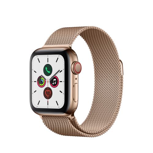Apple Watch Series 5 Cellular 40 mm Boîtier en Acier Inoxydable Or avec Bracelet Milanais Or - Précommande