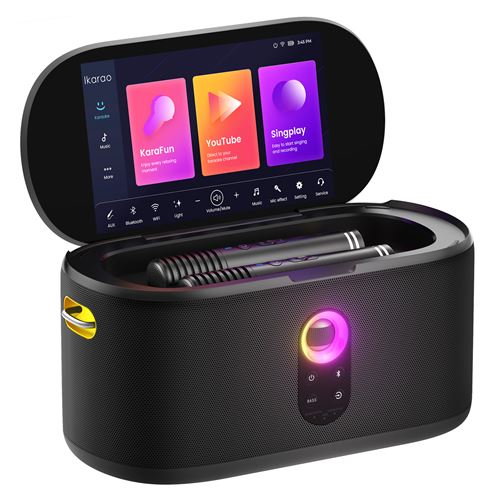 Enceinte de Karaoké Ikarao Shell S1 – 300 W, Écran Tactile 10.1'', 2 Microphones Sans Fil