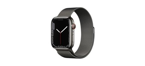 Apple Watch Series 7 GPS + Cellular, boîtier Acier Inoxydable Graphite 45mm avec Boucle Milanaise Gr