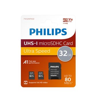 Pack Philips Duo Carte Micro SDHC Class 10 UHS-I U1 32 Go avec adaptateur - 1