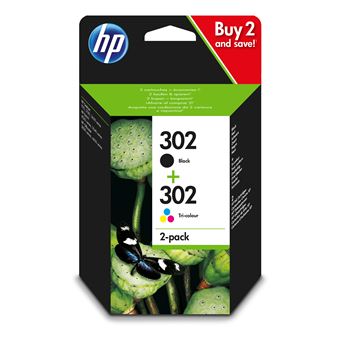 HP 302 - Pack de 2 - noir, couleur (cyan, magenta, jaune) - original - cartouche d'encre - pour Deskjet 11XX, 21XX, 36XX; Envy 451X, 452X; Officejet 38XX, 46XX, 52XX - 1