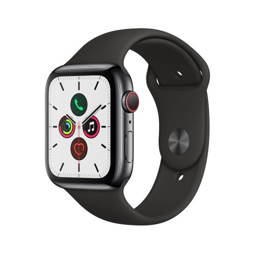Apple Watch Series 5 Cellular 44 mm Boîtier en Acier Inoxydable Gris Sidéral avec Bracelet Sport Noi
