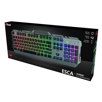 Clavier de jeu Trust Esca Metal Rainbow LED Noir