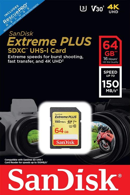 Carte mémoire SD SanDisk Extreme PLUS UHS-I V30 64 Go