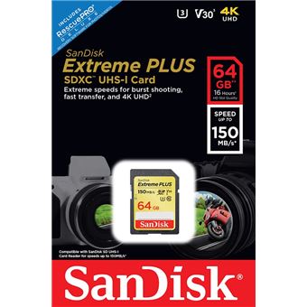Carte mémoire SD SanDisk Extreme PLUS UHS-I V30 64 Go