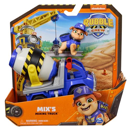 Rubble & Crew , Mix’s Cement Mixer Toy Truck with Action Figure and Movable Construction Toys, Kids Toys for Ages 3 and Up