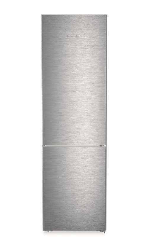 Combine BluPerformance avec classe energetique A. Avec technologies PowerCooling et NoFrost, tiroir EasyFresh (fruits et legumes), electronique tactile, tiroir VarioSafe, clayette porte-bouteilles et fabrique a glacons, finition Inox Anti-traces