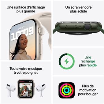 Apple Watch Series 7 GPS, boîtier Aluminium Vert 45mm avec