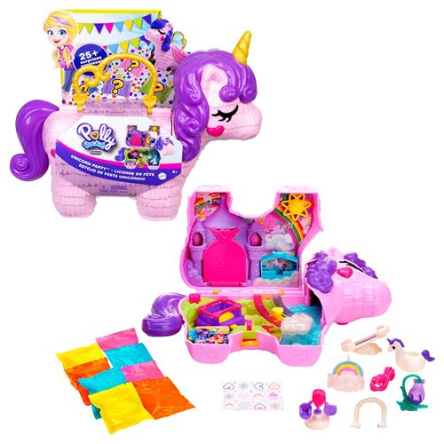 Polly Pocket - Coffret Gâteau Licorne 3 étages - 25 Surprises - 2 Mini-poupées - Dès 4 Ans