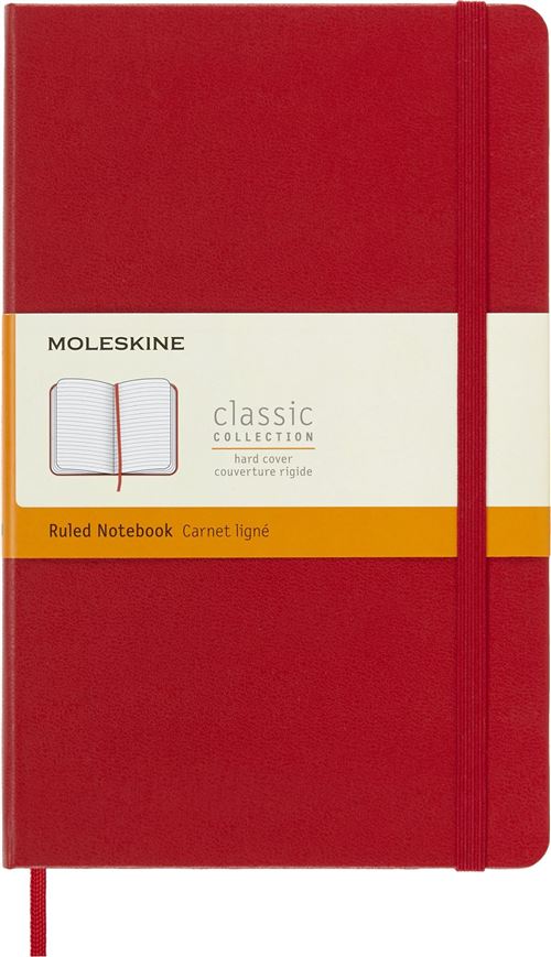 Carnet classique ligné grand format Moleskine Couverture rigide Rouge Ecarlat