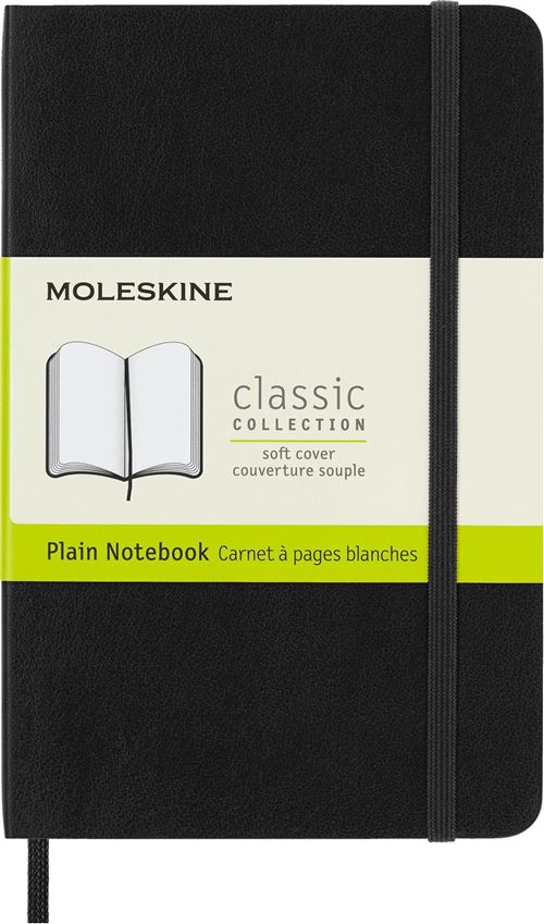 Carnet classique format de poche Moleskine A pages blanches Couverture souple Noir
