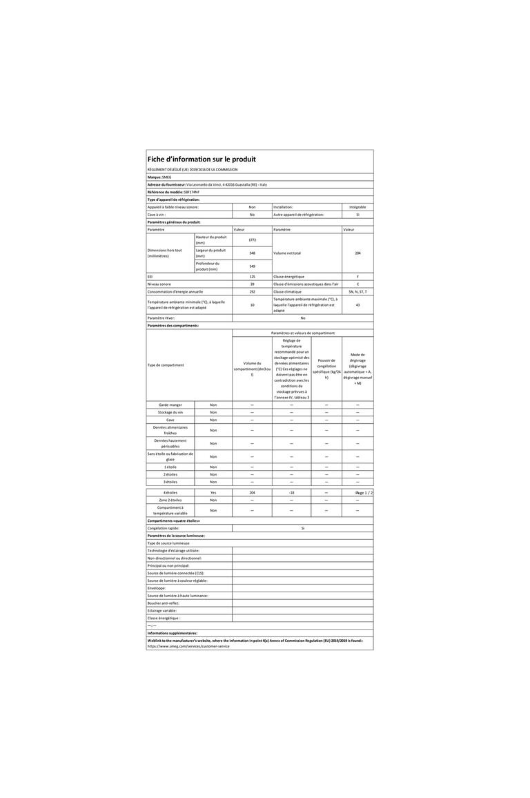 CONGÉLATEUR ENCASTRABLE, NICHE 178 CM, 204 LITRES, AFFICHEUR LCD TACTILE, CONGÉLATION RAPIDE, ALARME DE TEMPÉRATURE, 5 TIROIRS ET 2 COMPARTIMENTS AVEC ABATTANT, FIXATION PAR GLISSIÈRES, FROID VENTILE, CLASSE A+