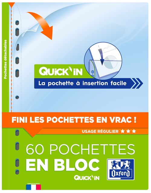 Elba Transparent Bloc De 60 Pochettes Perforées A4 Quick'in