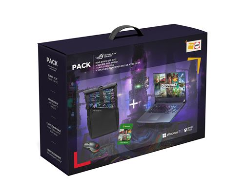 Pack PC Portable Gaming Asus Rog Strixg713 17,3" Fhd 144 Hz Amd Ryzen™ 7 6800Hs 16 Go Ram 512 Go SSD Nvidia Geforce Rtx 3050 4 Go Gris + Souris Gaming + Sac À Dos + 6 Mois Inclus Xbox Game Pass PC