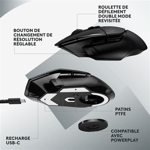 Souris Gaming Sans Fil Logitech G502 X Lightspeed pour PC ou Mac