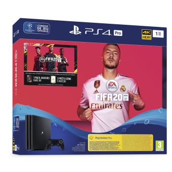 console ps4 pro 1to noire + fifa 20 jeu ps4 + ps plus voucher 14 jours