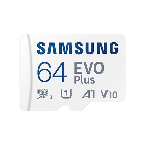 Samsung EVO Plus MB-MC64KA - Flash-Speicherkarte (microSDXC-an-SD-Adapter inbegriffen) - 64 GB - A1 / Video Class V10 / UHS-I U1 / Class10 - microSDXC UHS-I - weiß