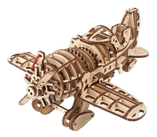 UGEARS Modeles mecaniques: AVION MAD HORNET 26,5x24,5x12,5cm, 354 pieces, en  bois, temps de montage 8u, boîte 37,8x17x3,4cm, 14+