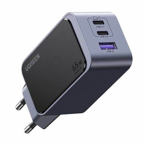 Chargeur secteur Ugreen Gan avec 2 USB-C et 1 USB-A 65W Gris anodisé - Ugreen