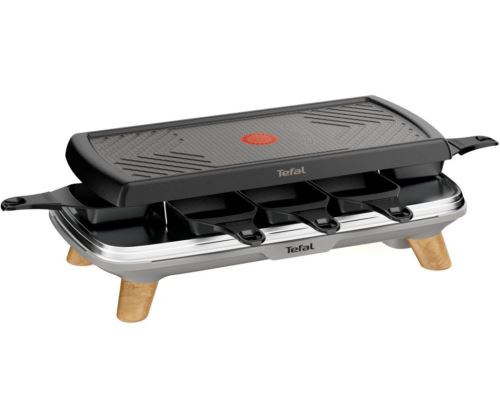 Tefal Gris Pieds Effet Bois Raclette Gourmet 8 Coupelles Profondes 3 En 1 1350 W Gris