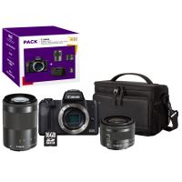 Canon EOS M50 Hybride Camera Zwart + Lens EF-M 15-45mm + Lens EF-M 55-200mm + Draagtas