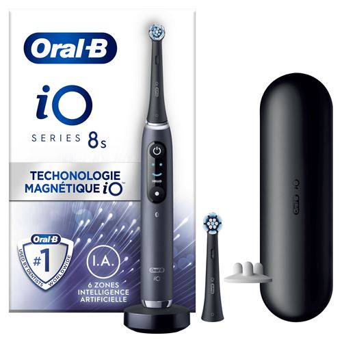 Oral-B iO 8S Brosse À Dents Électrique Noire  connectee Bluetooth, 2 Brossettes, 1 Étui De Voyage