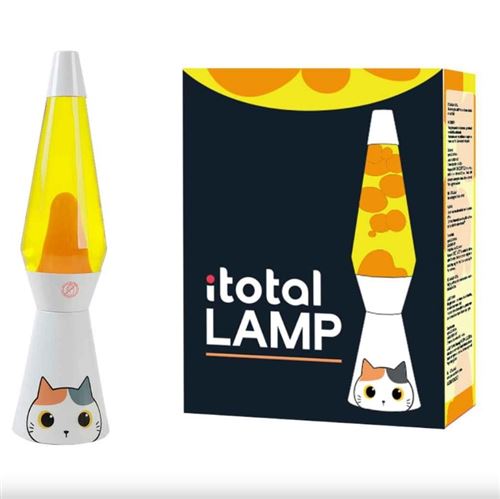 Lampe à poser Itotal Lave base blanche liquide jaune Chat blanc orange