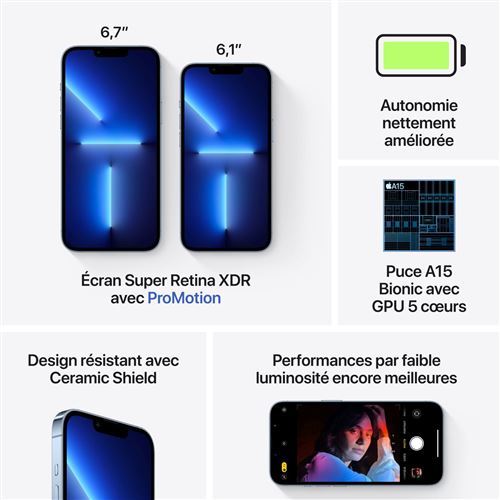 IPhone 13 Pro 256 Go Débloqué, Bleu Sierra, Avec étui Et Câble, Occasion
