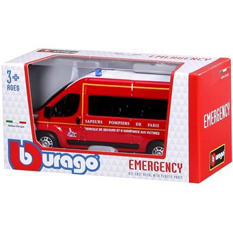 Bburago | Camion de Pompiers Crane avec Echelle | Présentoir de 18 pièces | Reproduction de Voiture Miniature à échelle 1/55 | Rouge | Jouet pour Enfant à Collectionner | 32010