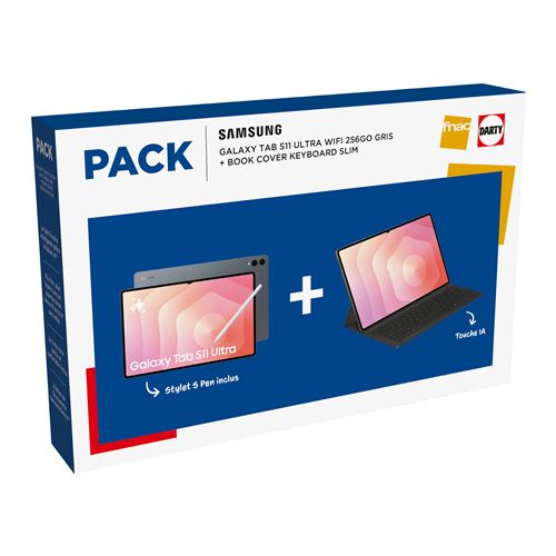 Pack Tablette tactile Samsung Galaxy Tab S11 Ultra 14,6 Wifi 256 Go Gris + Book Cover KeyBoard + Slim S Pen
