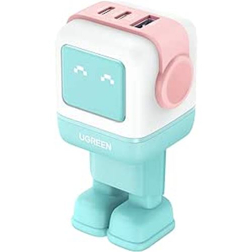 Chargeur secteur UGREEN RobotGaN 65 W Turquoise Blanc et Rose