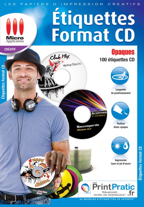 Micro Application Etiquettes CD OPAQUES - Auto-adhésif - A4 (210 x 297 mm) 50 feuille(s) étiquettes CD/DVD opaques
