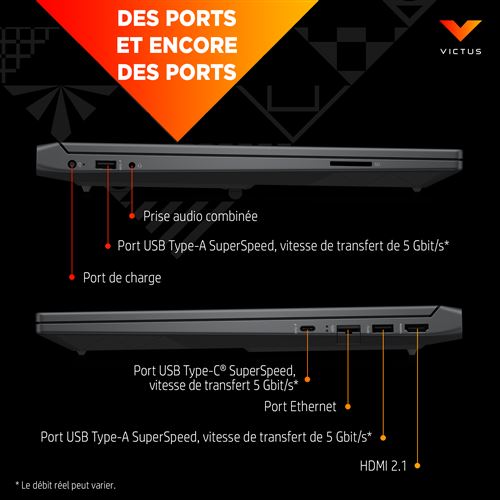 Ordinateur Portable Gamer HP Victus Laptop 15-fa1062nf 15.6 Intel Core i5  16 Go RAM 512 Go SSD Argent - Azerty Français - PC Portable