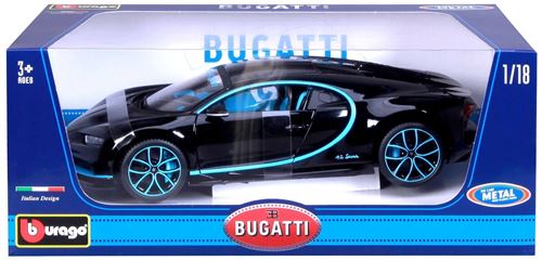 MINIATURE BUGATTI CHIRON BLEUE//NOIRE 1//43 B BURAGO NEUVE STREET FIRE