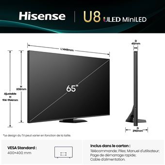 TV MINILED Hisense 65U8Q 165Hz Son Spatialise 4.1.2. Dolby Vision-Atmos