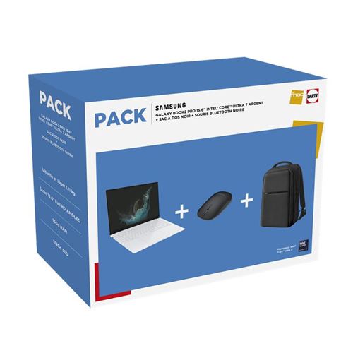 Pack PC Portable Samsung Galaxy Book2 Pro NP950XGK 15,6 Full HD Intel® Core™ Ultra 7 16 Go RAM 512 Go SSD Argent + Sac à dos Noir + Souris sans fil Bluetooth Noir