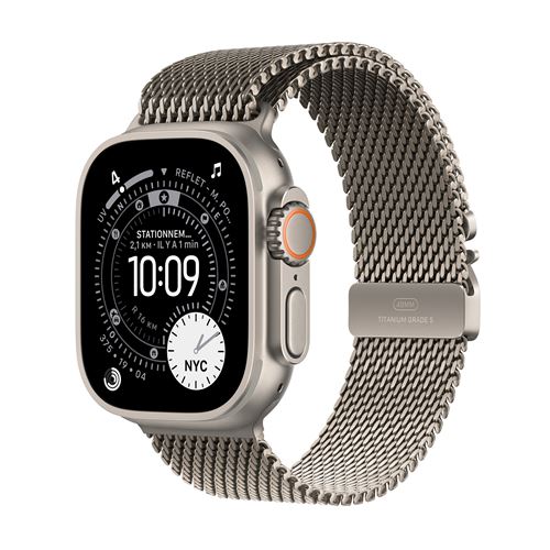 Apple Watch Ultra 3 GPS + Cellular 49mm Boitier en Titane Naturel avec Bracelet Milanais en titane naturel Medium