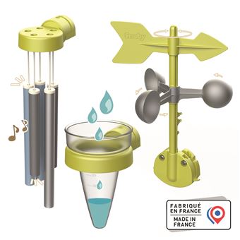Comprend 3 accessoires: un carillon, une girouette/anemometre et un pluviometre. Compatible avec les maisons Smoby.Des 2 ans.Fabrication Francaise.