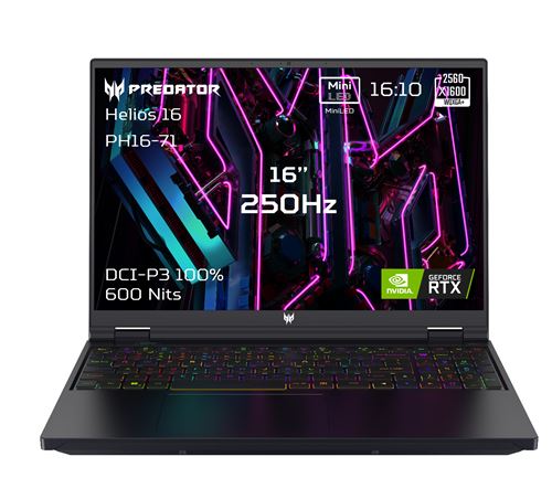 PC Portable Gaming Acer Predator Helios PH16-71-94BQ 16" QHD+ WQXGA 250Hz Intel Core i9 32 Go RAM 2 To SSD Nvidia GeForce RTX 4080 TGP 175W Noir Abyss