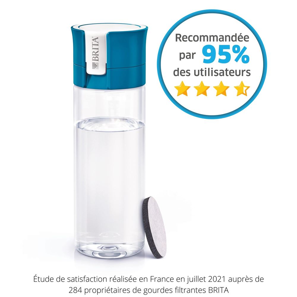 BRITA Gourde filtrante transparente bleue, réduit le chlore, le plomb et  autres impuretés organiques pour une eau du robinet plus pure, sans BPA, 1
